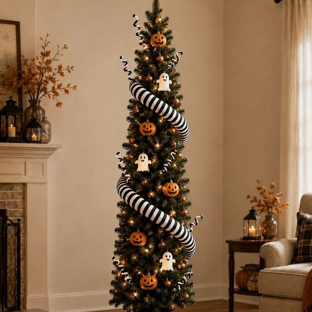 12 Ft Black White Sandworm Garland & 10 Spiral Halloween Ornaments NIB